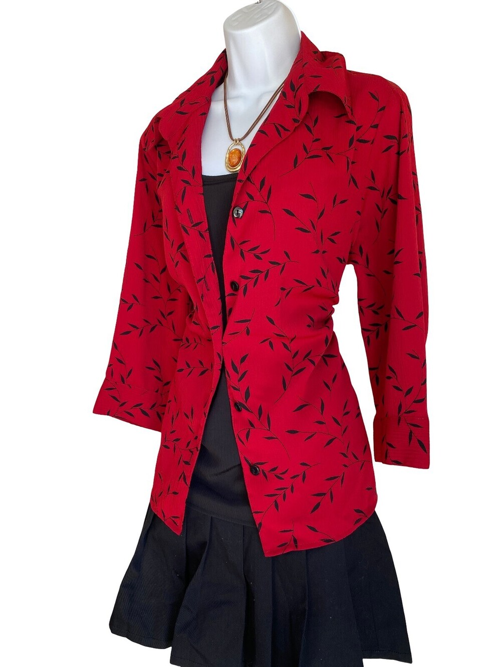 Vintage Plus 1X Cherry Red Button Up Blouse Blazer Set Whimsigoth Officecore Top - Picture 2 of 6